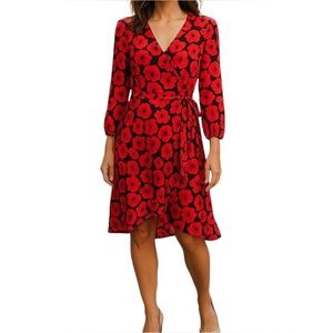Jason Wu Floral Asymmetrical Ruffle Old Money Cocktail Red‎ Black Dress Women 8